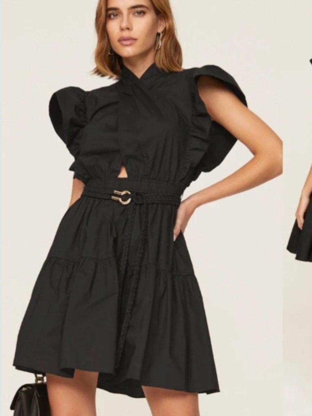 Derek Lam 10 Crosby Finn Ruffle Wrap Mini Dress Black Size 6 NWT